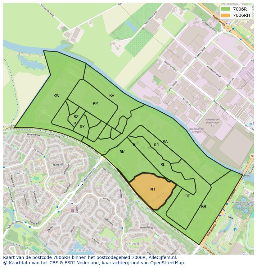 Afbeelding van het postcodegebied 7006 RH op de kaart.