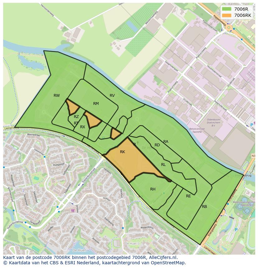 Afbeelding van het postcodegebied 7006 RK op de kaart.