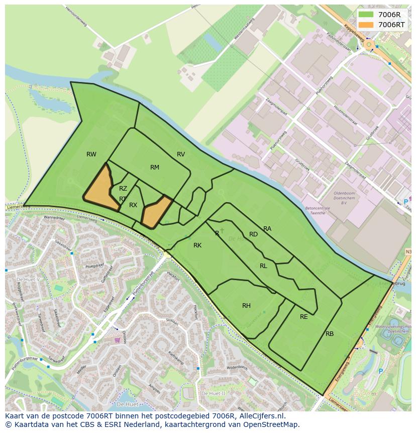 Afbeelding van het postcodegebied 7006 RT op de kaart.