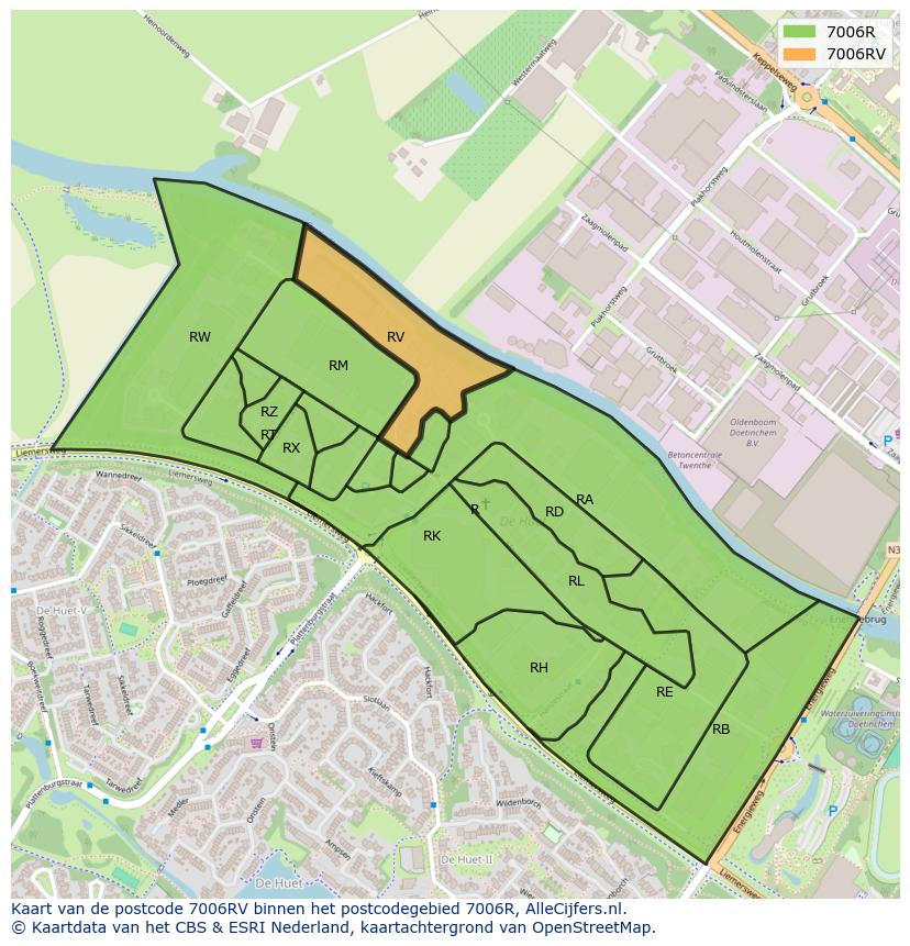 Afbeelding van het postcodegebied 7006 RV op de kaart.