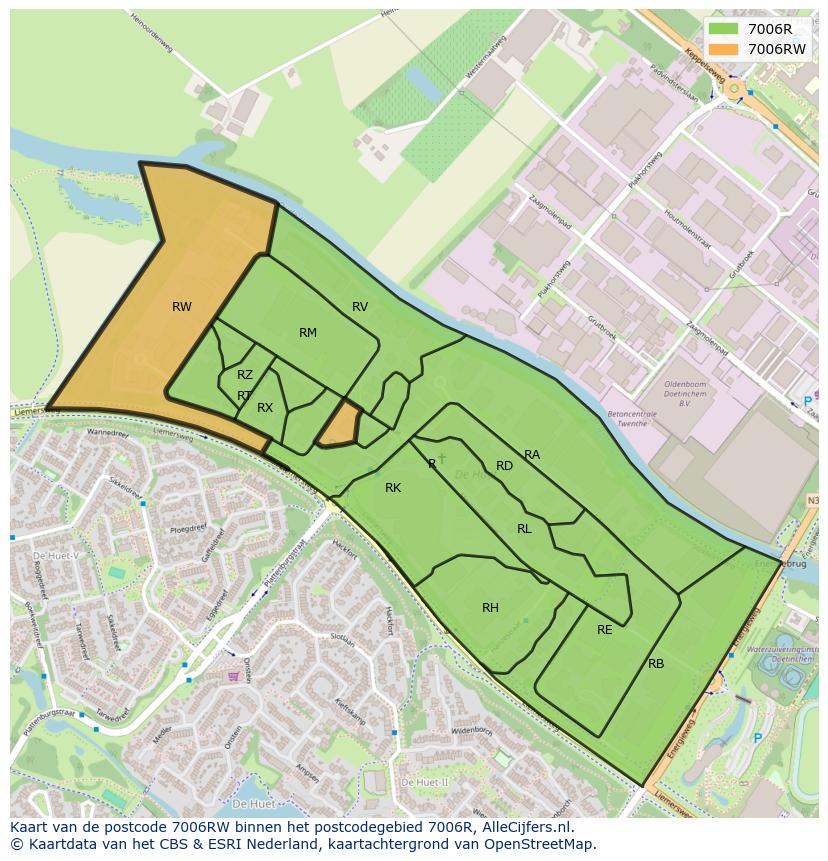 Afbeelding van het postcodegebied 7006 RW op de kaart.