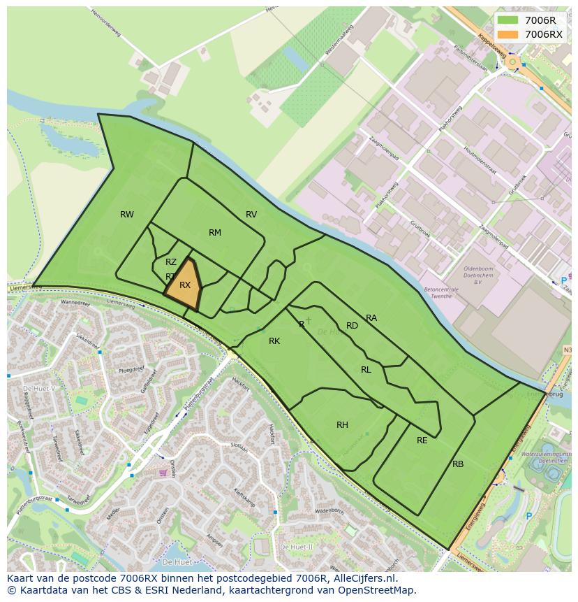 Afbeelding van het postcodegebied 7006 RX op de kaart.