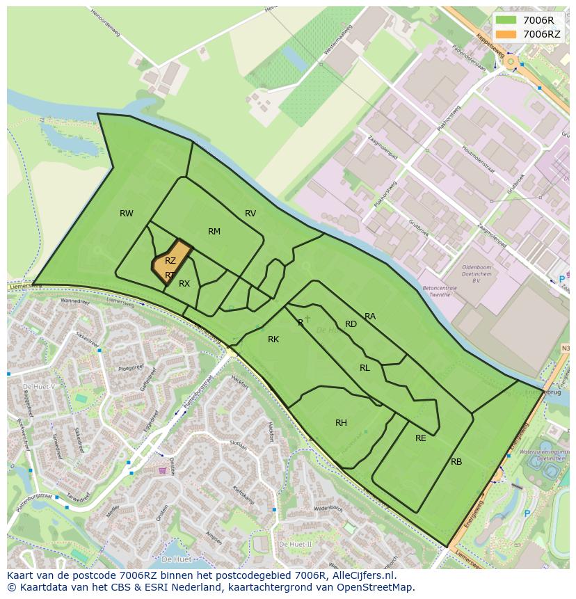 Afbeelding van het postcodegebied 7006 RZ op de kaart.