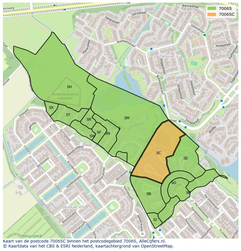 Afbeelding van het postcodegebied 7006 SC op de kaart.