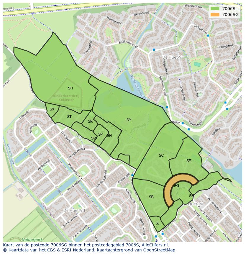 Afbeelding van het postcodegebied 7006 SG op de kaart.