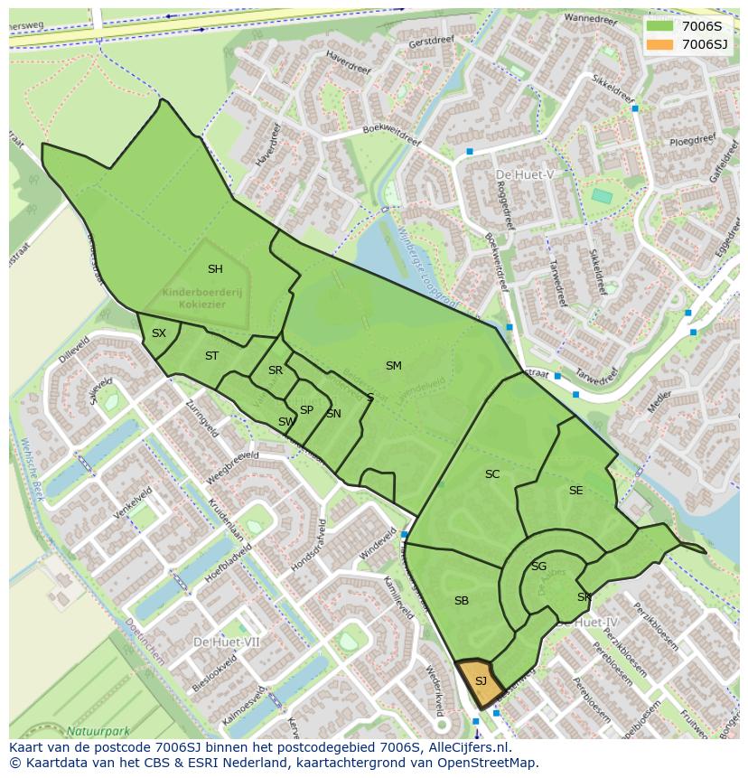 Afbeelding van het postcodegebied 7006 SJ op de kaart.