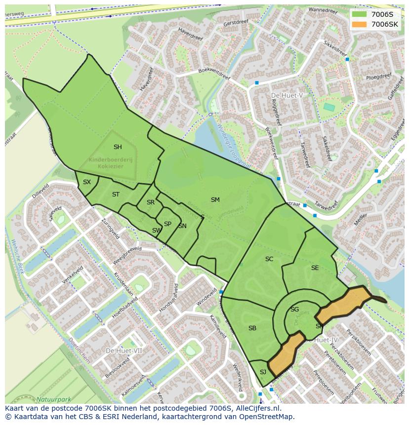 Afbeelding van het postcodegebied 7006 SK op de kaart.