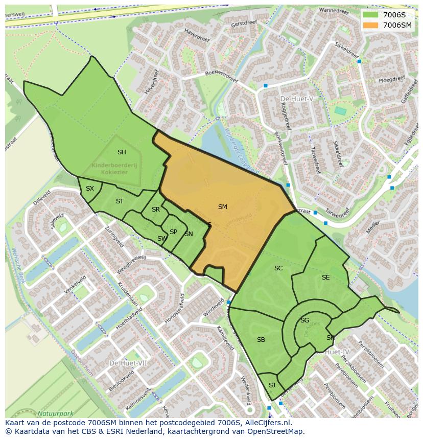 Afbeelding van het postcodegebied 7006 SM op de kaart.
