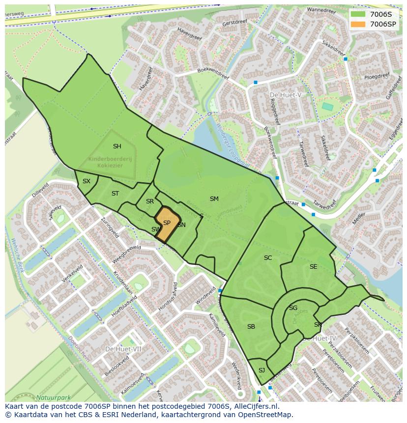 Afbeelding van het postcodegebied 7006 SP op de kaart.