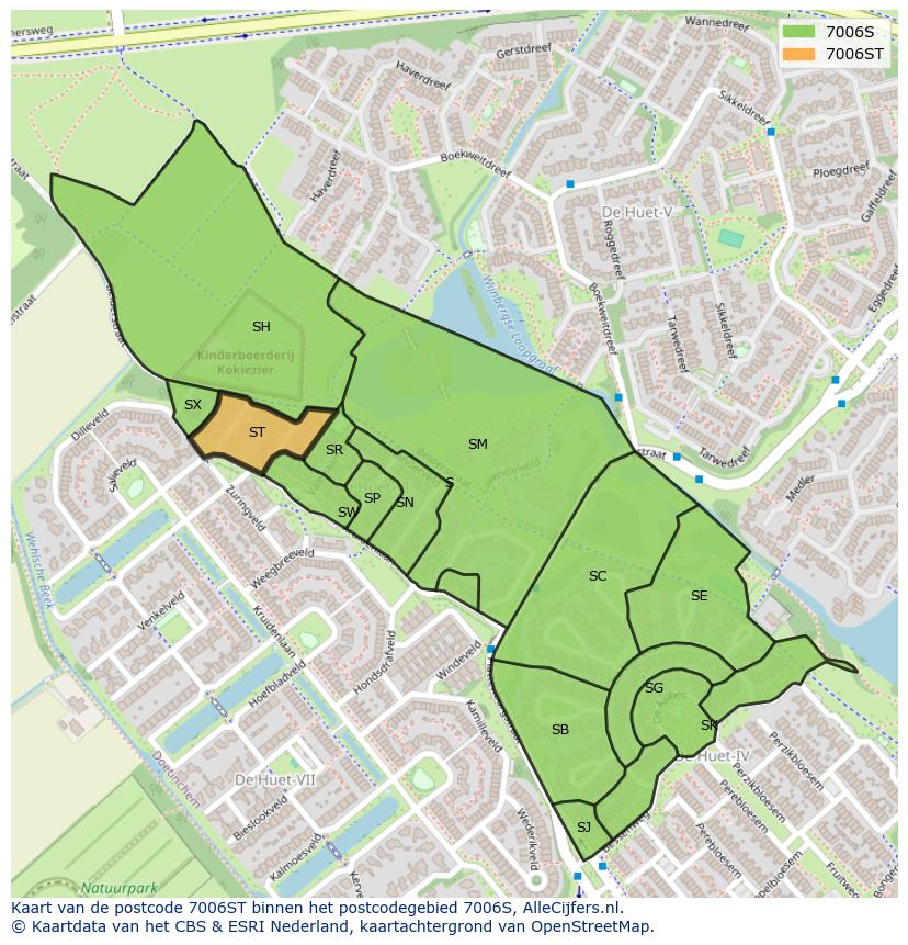 Afbeelding van het postcodegebied 7006 ST op de kaart.