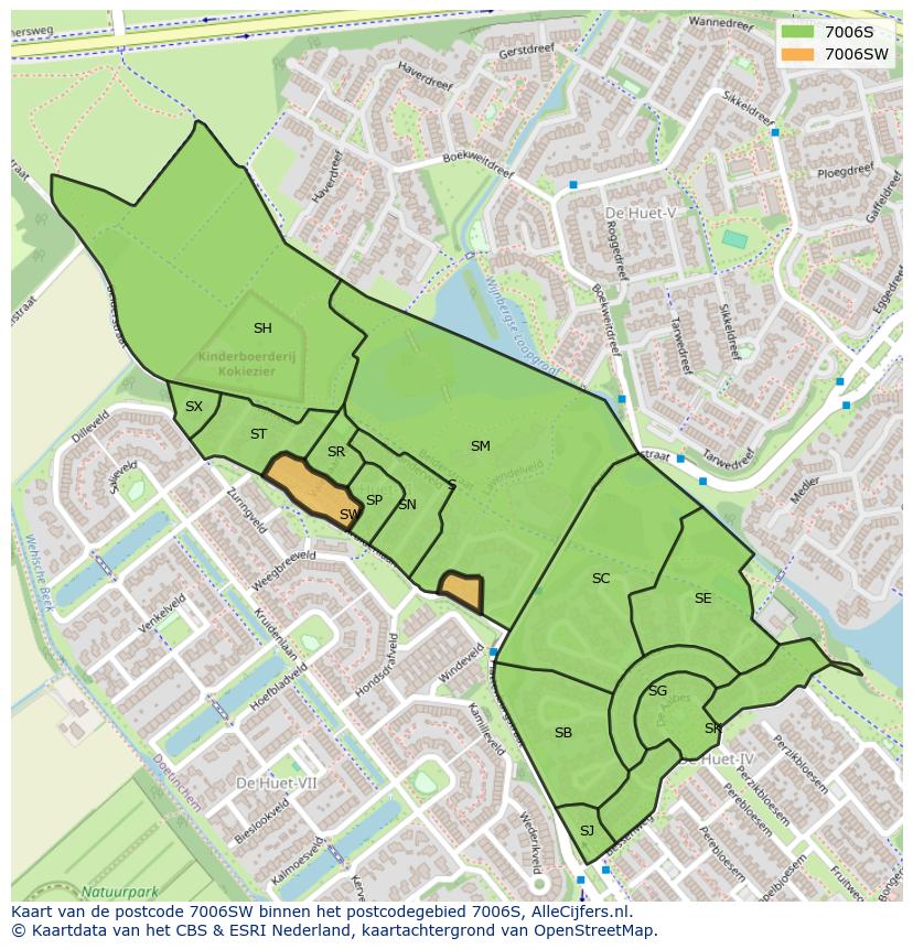 Afbeelding van het postcodegebied 7006 SW op de kaart.