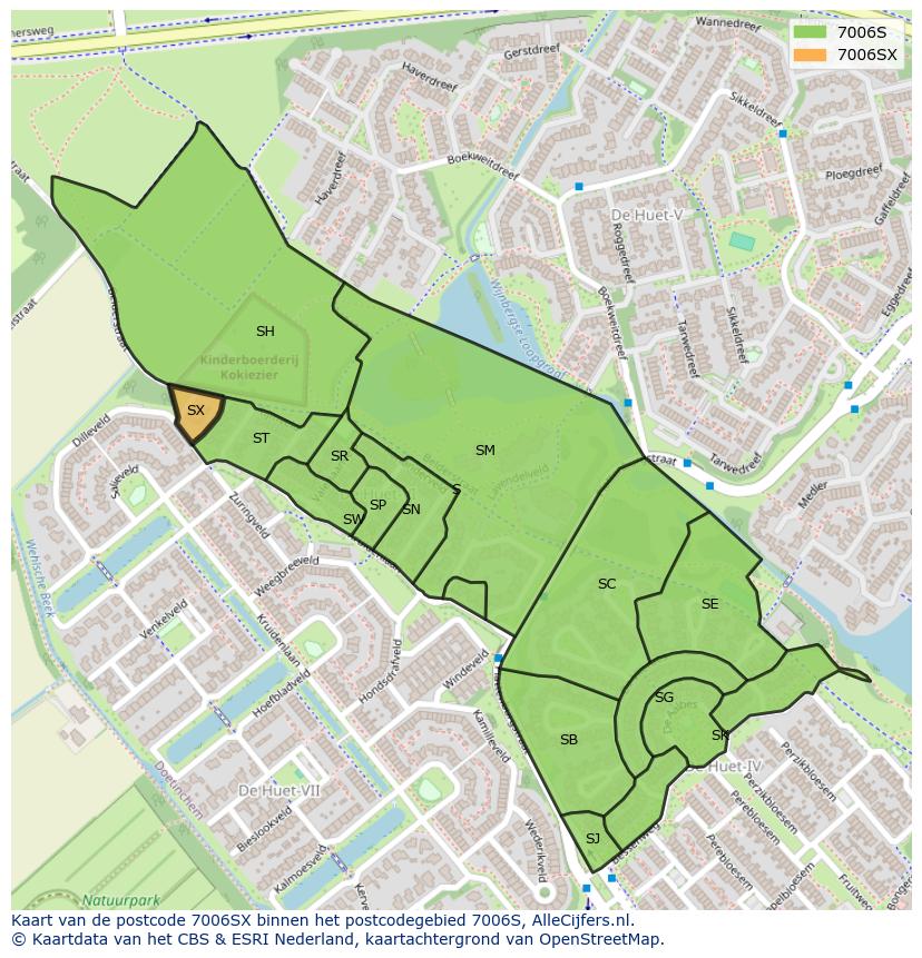Afbeelding van het postcodegebied 7006 SX op de kaart.
