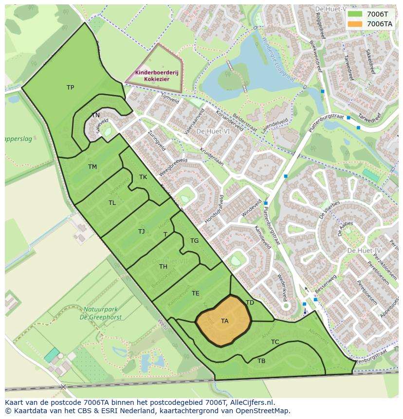 Afbeelding van het postcodegebied 7006 TA op de kaart.