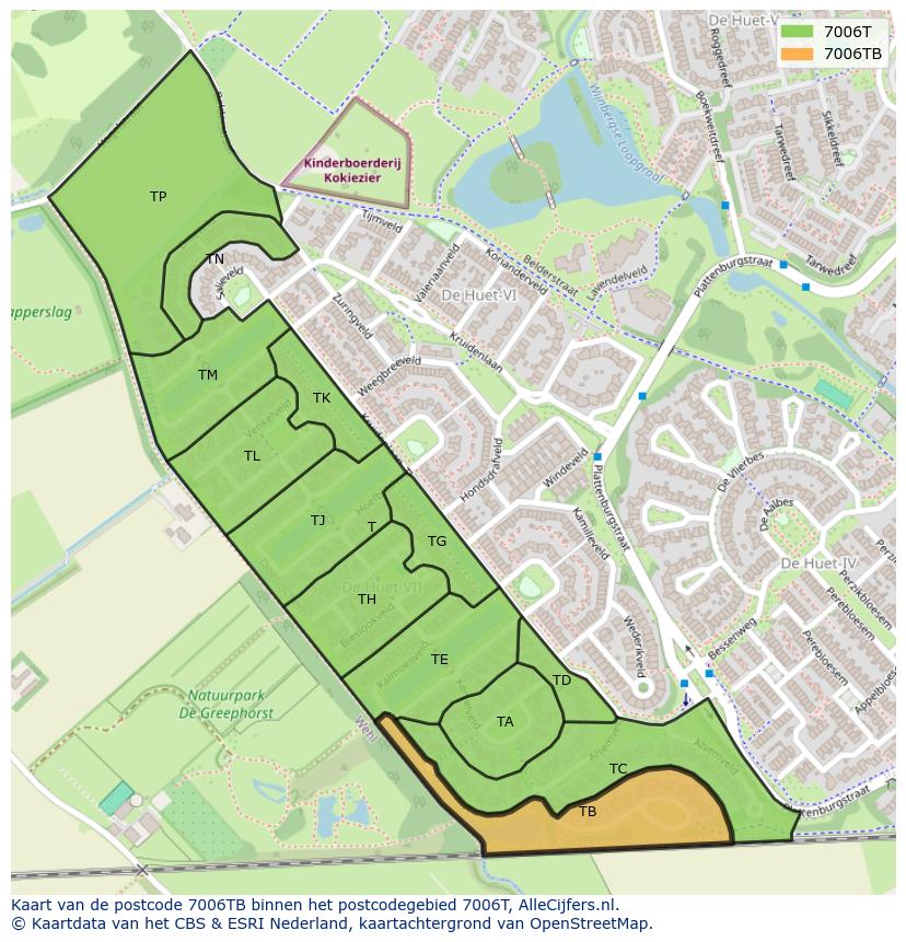 Afbeelding van het postcodegebied 7006 TB op de kaart.