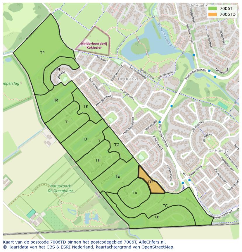 Afbeelding van het postcodegebied 7006 TD op de kaart.