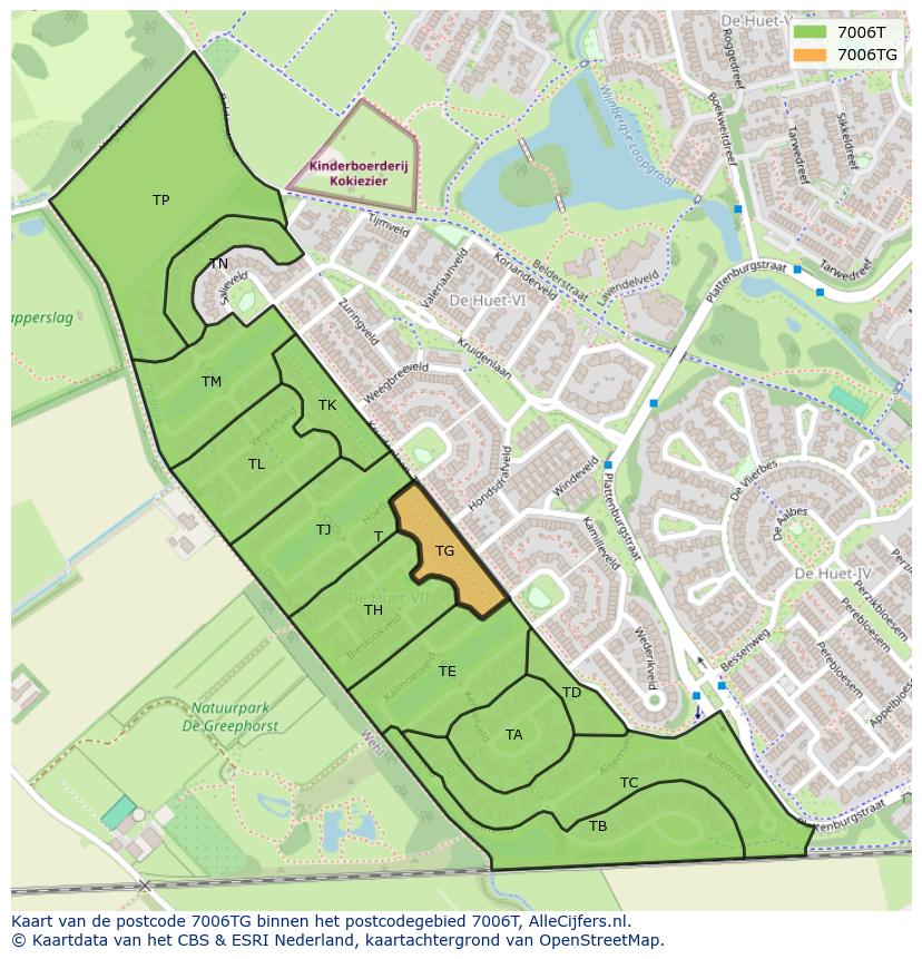 Afbeelding van het postcodegebied 7006 TG op de kaart.