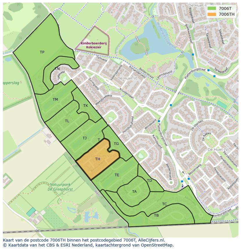 Afbeelding van het postcodegebied 7006 TH op de kaart.
