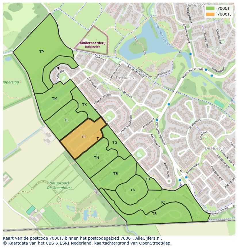 Afbeelding van het postcodegebied 7006 TJ op de kaart.
