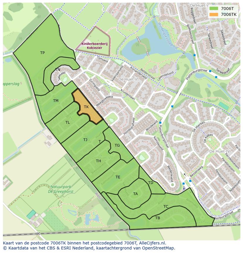 Afbeelding van het postcodegebied 7006 TK op de kaart.