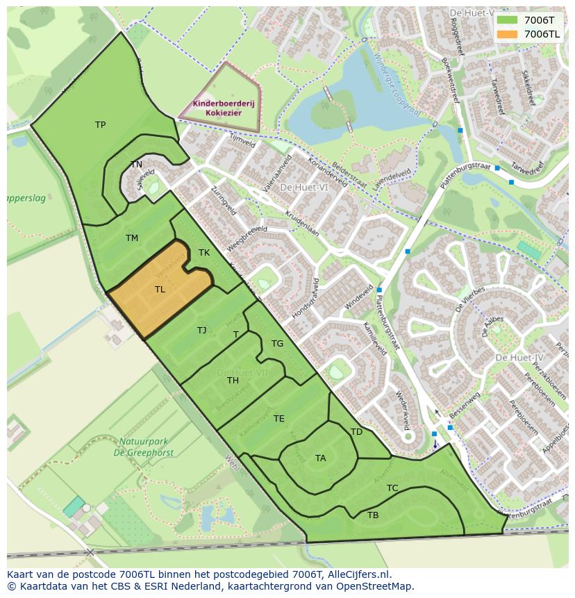 Afbeelding van het postcodegebied 7006 TL op de kaart.
