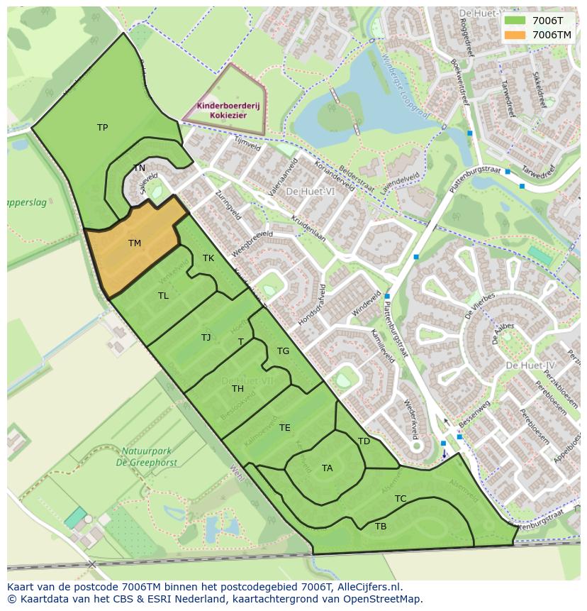 Afbeelding van het postcodegebied 7006 TM op de kaart.