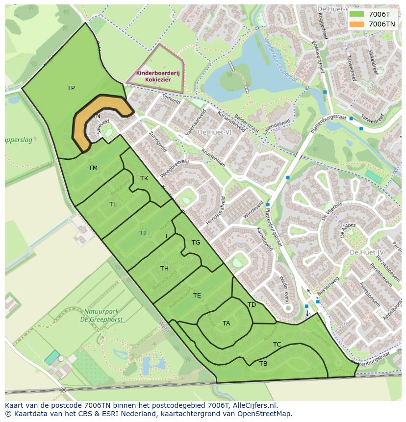 Afbeelding van het postcodegebied 7006 TN op de kaart.