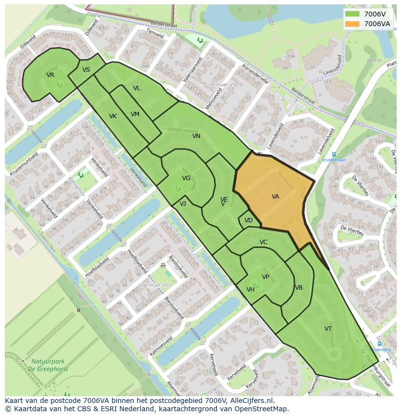Afbeelding van het postcodegebied 7006 VA op de kaart.