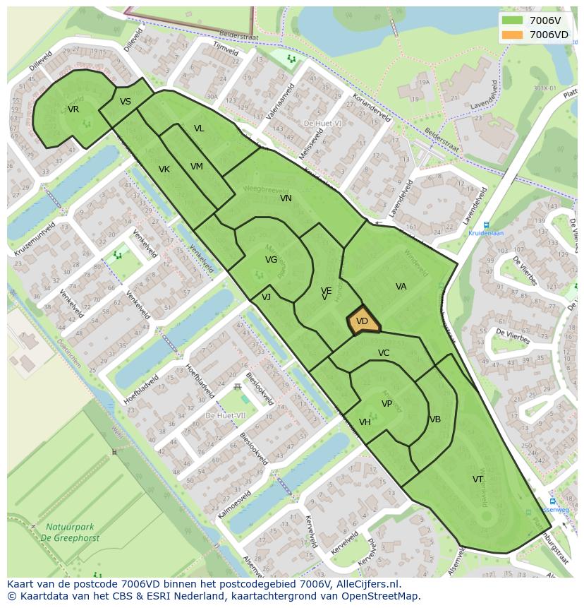 Afbeelding van het postcodegebied 7006 VD op de kaart.