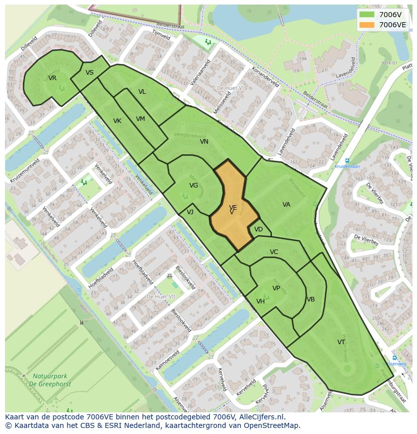 Afbeelding van het postcodegebied 7006 VE op de kaart.