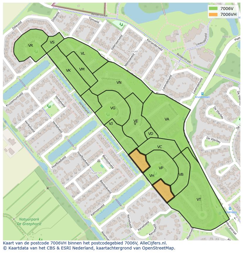 Afbeelding van het postcodegebied 7006 VH op de kaart.