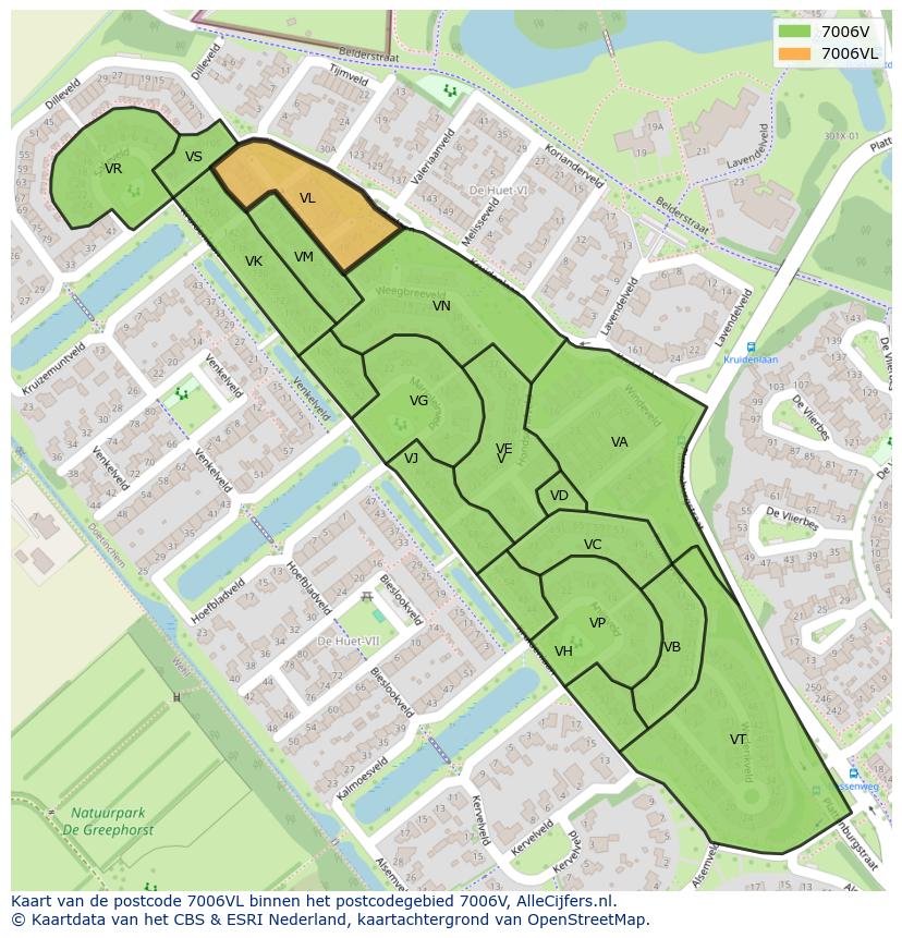 Afbeelding van het postcodegebied 7006 VL op de kaart.