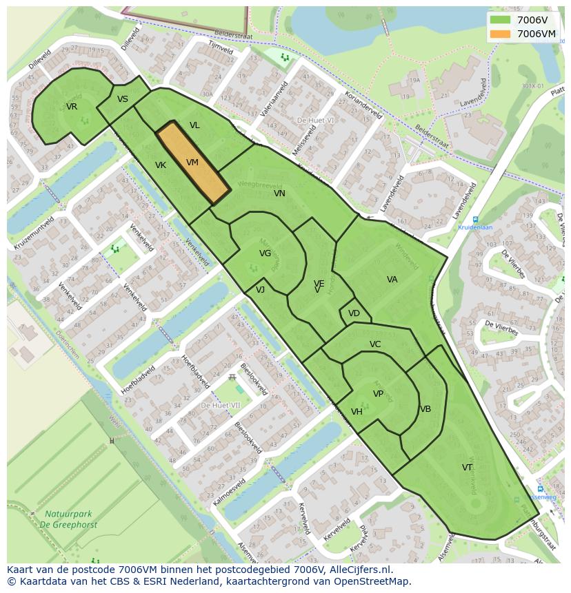 Afbeelding van het postcodegebied 7006 VM op de kaart.