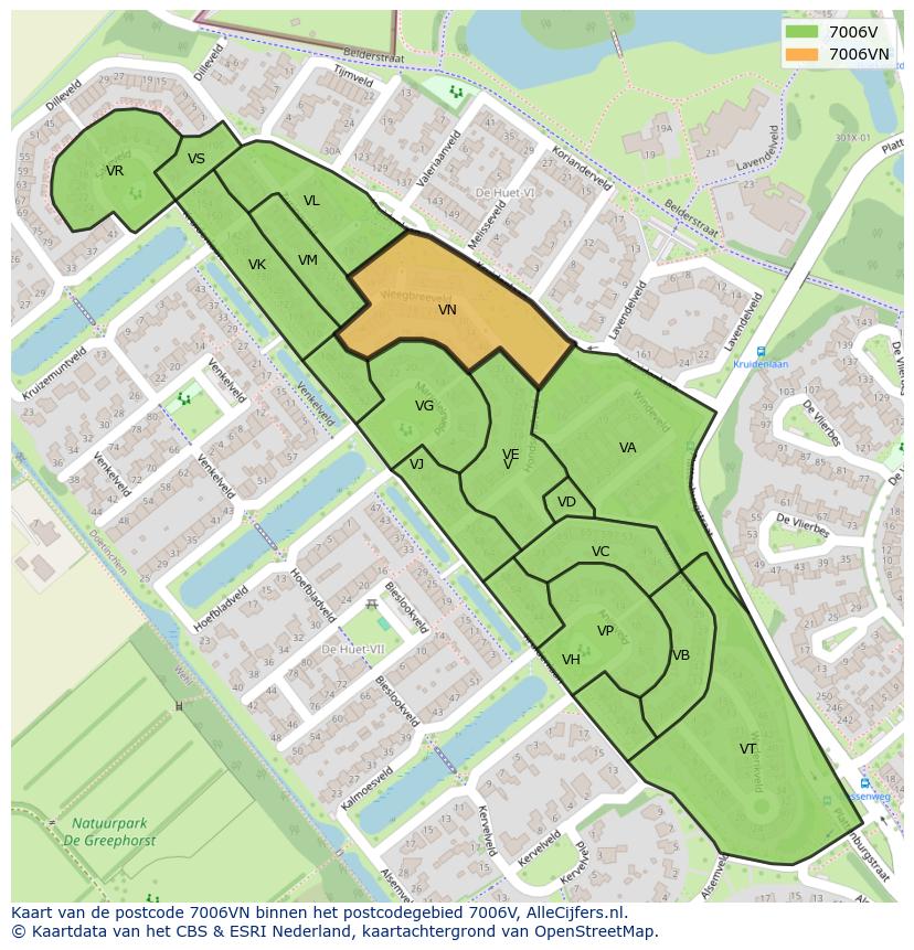 Afbeelding van het postcodegebied 7006 VN op de kaart.
