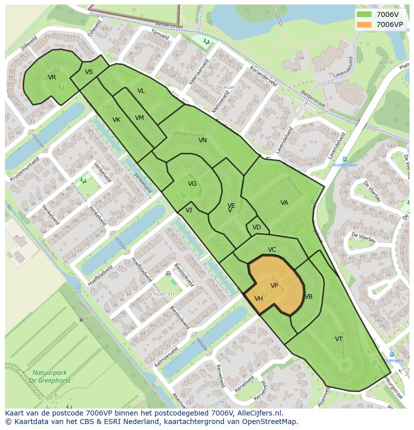 Afbeelding van het postcodegebied 7006 VP op de kaart.