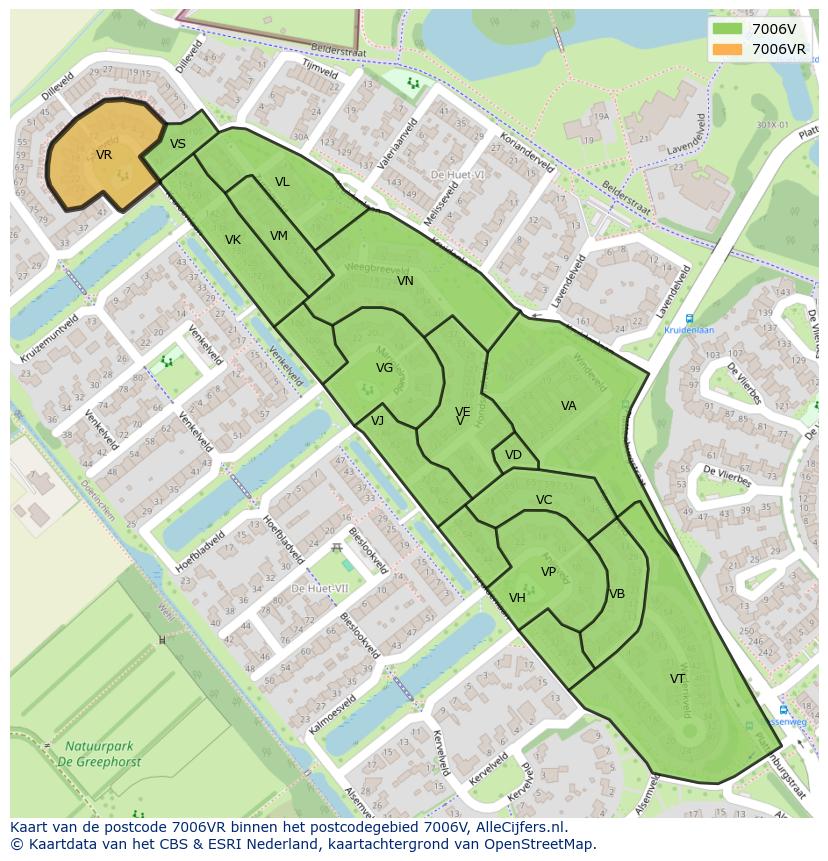 Afbeelding van het postcodegebied 7006 VR op de kaart.