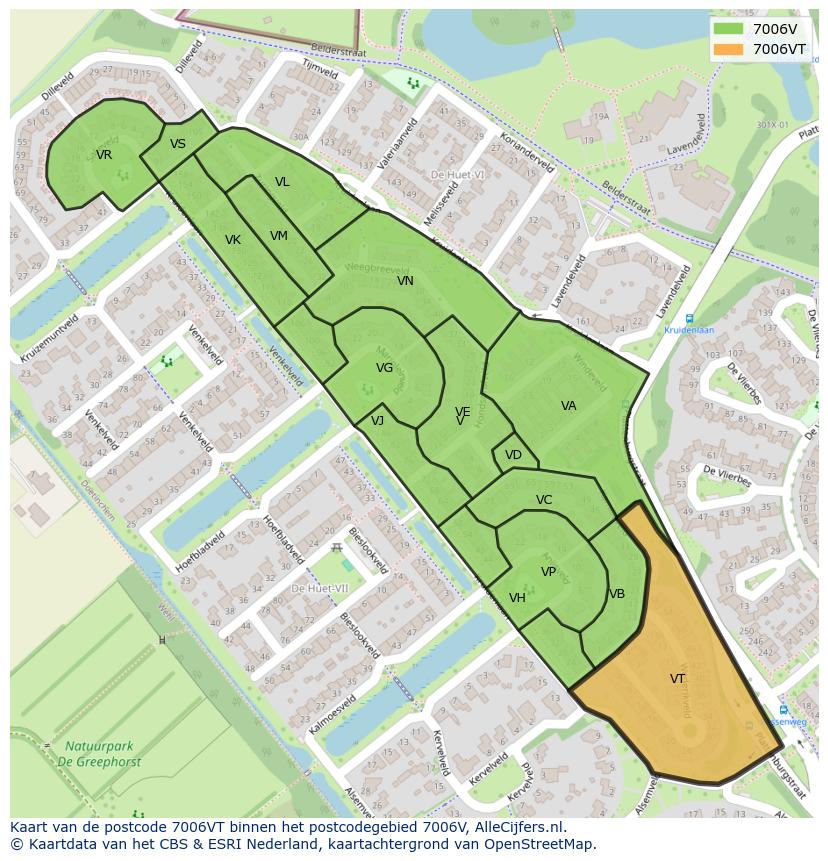 Afbeelding van het postcodegebied 7006 VT op de kaart.