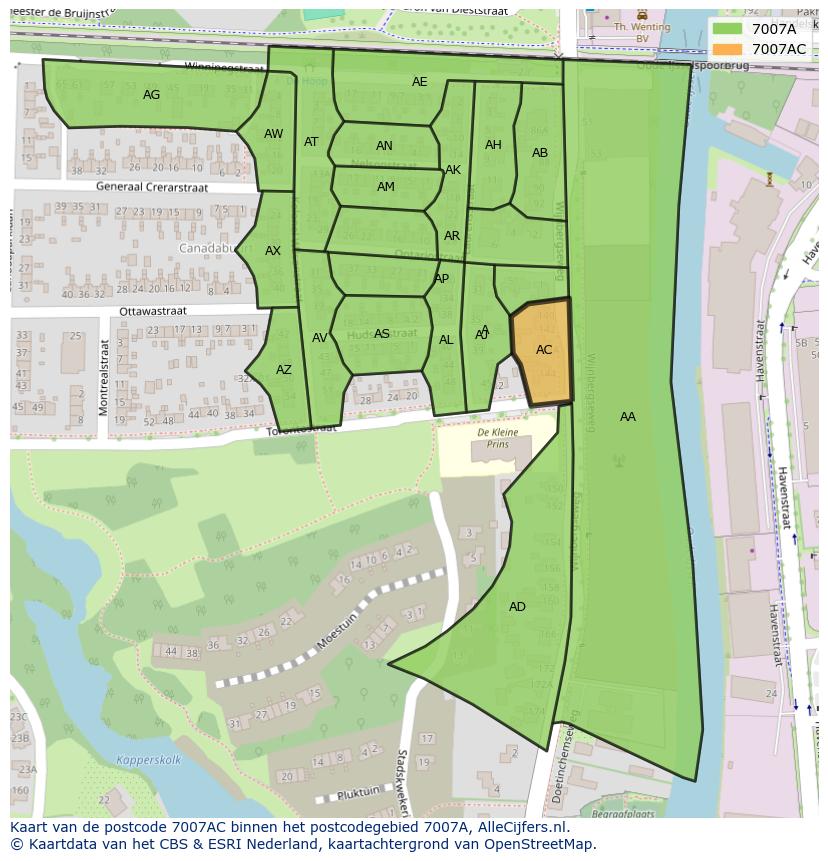 Afbeelding van het postcodegebied 7007 AC op de kaart.
