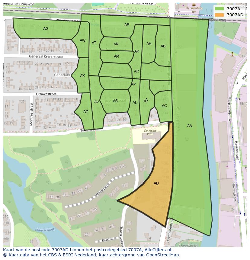 Afbeelding van het postcodegebied 7007 AD op de kaart.