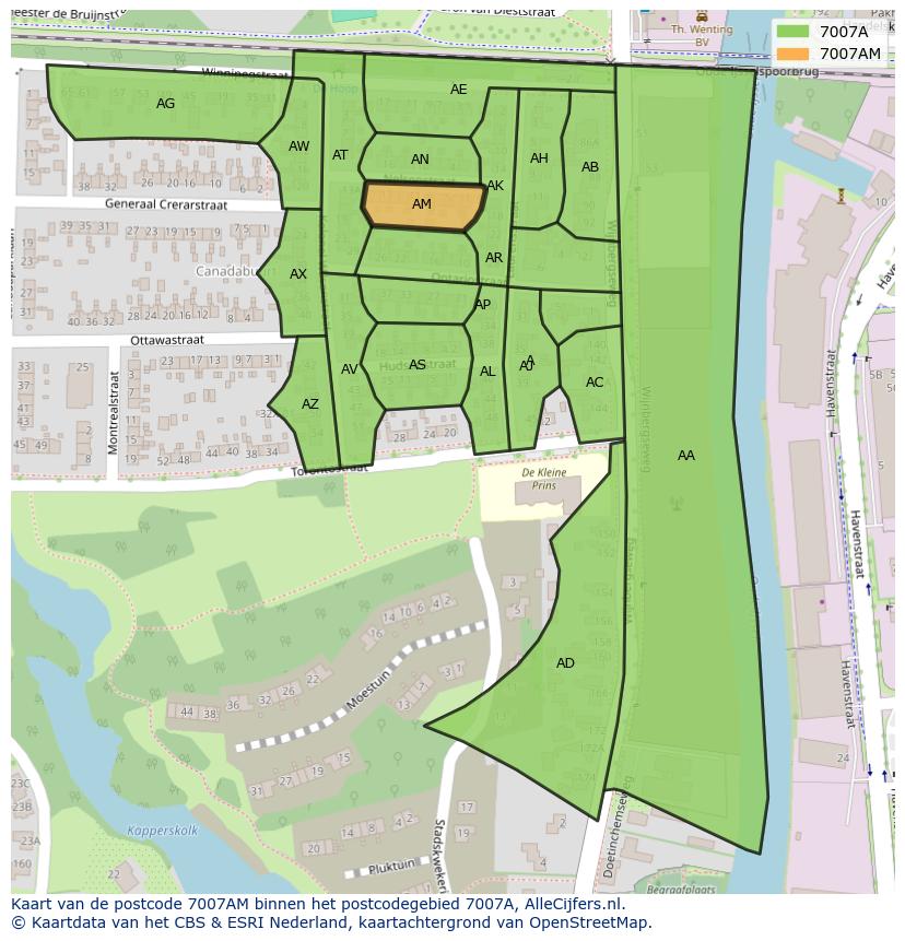 Afbeelding van het postcodegebied 7007 AM op de kaart.
