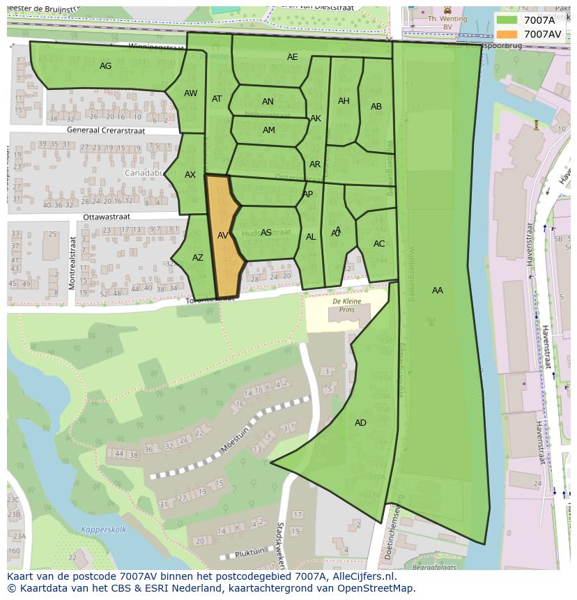 Afbeelding van het postcodegebied 7007 AV op de kaart.