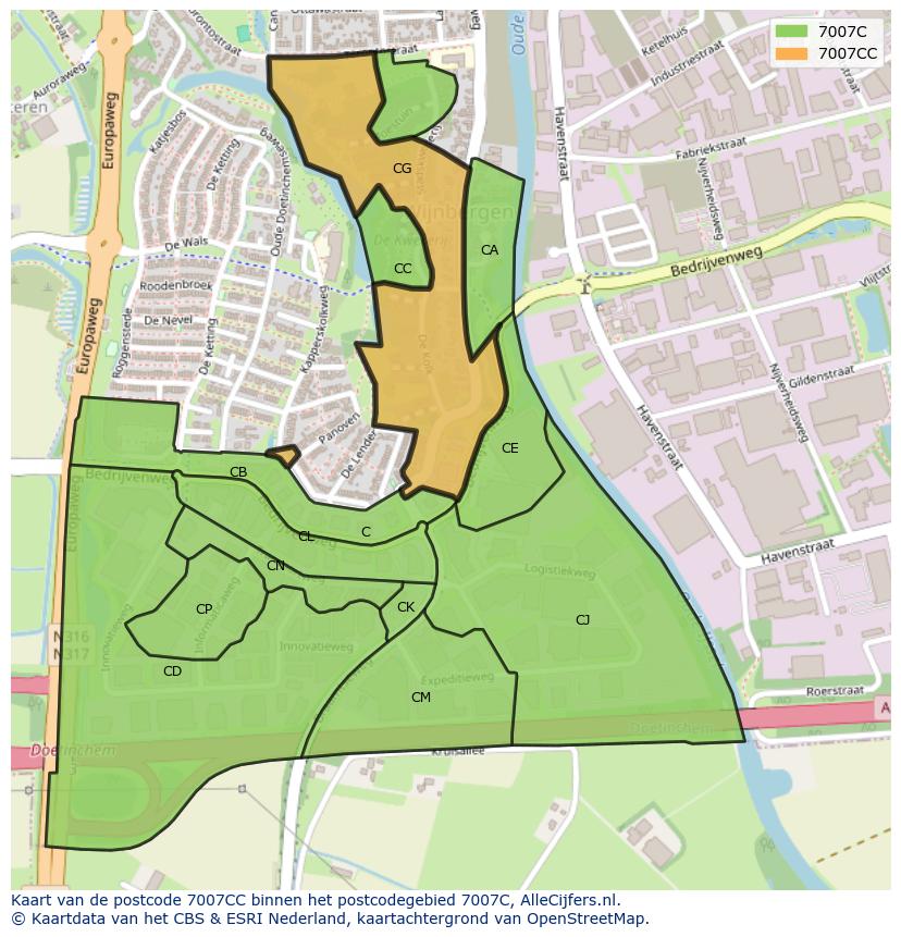 Afbeelding van het postcodegebied 7007 CC op de kaart.