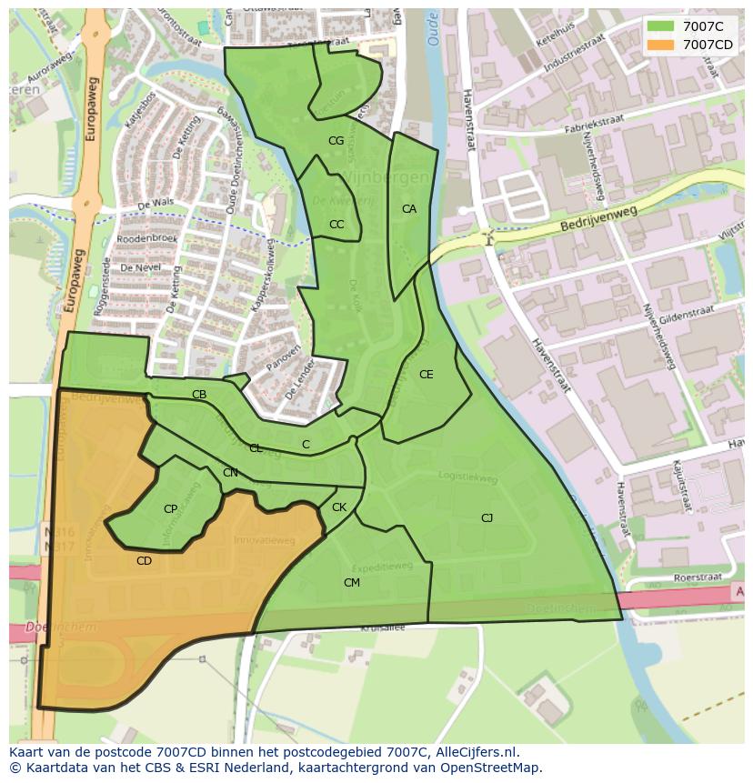 Afbeelding van het postcodegebied 7007 CD op de kaart.