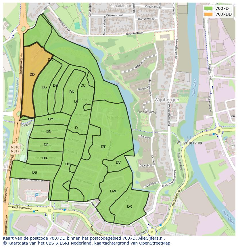 Afbeelding van het postcodegebied 7007 DD op de kaart.