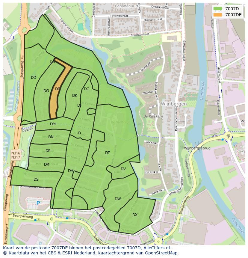Afbeelding van het postcodegebied 7007 DE op de kaart.