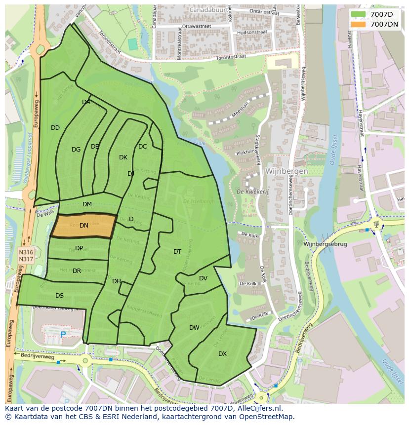 Afbeelding van het postcodegebied 7007 DN op de kaart.