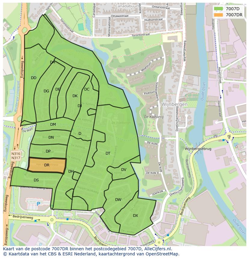 Afbeelding van het postcodegebied 7007 DR op de kaart.