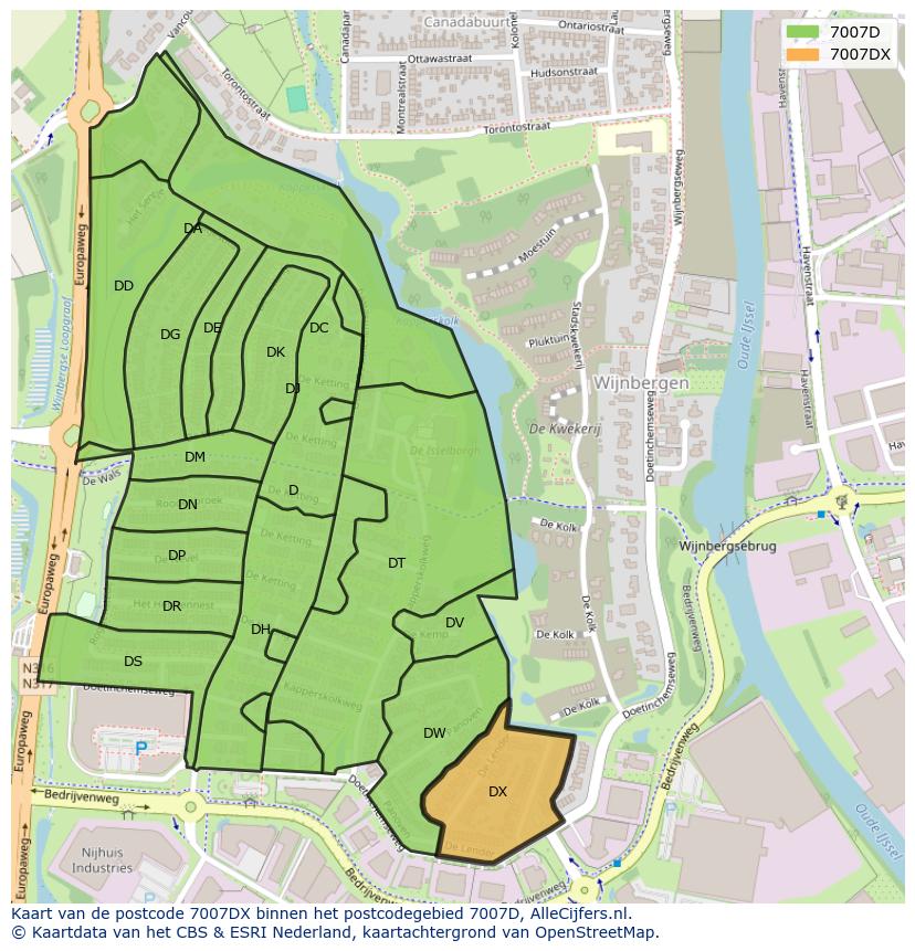 Afbeelding van het postcodegebied 7007 DX op de kaart.