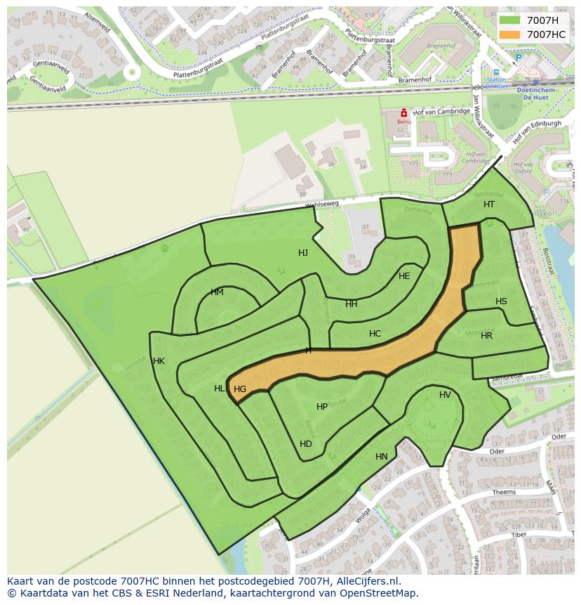 Afbeelding van het postcodegebied 7007 HC op de kaart.