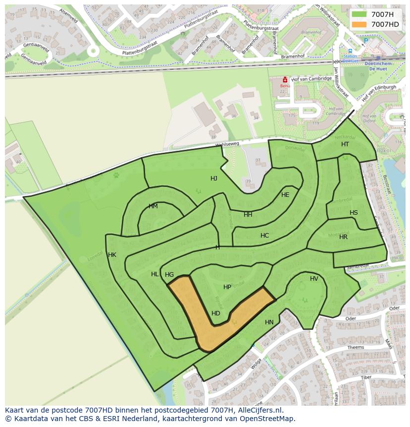 Afbeelding van het postcodegebied 7007 HD op de kaart.
