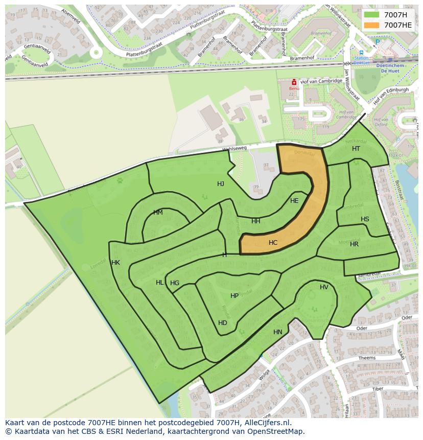 Afbeelding van het postcodegebied 7007 HE op de kaart.
